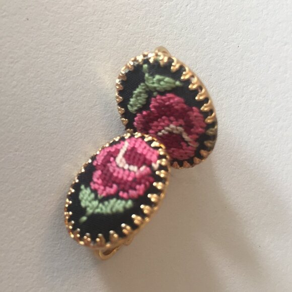 Miniature Framed Needle Point Earrings - Picture 1 of 9